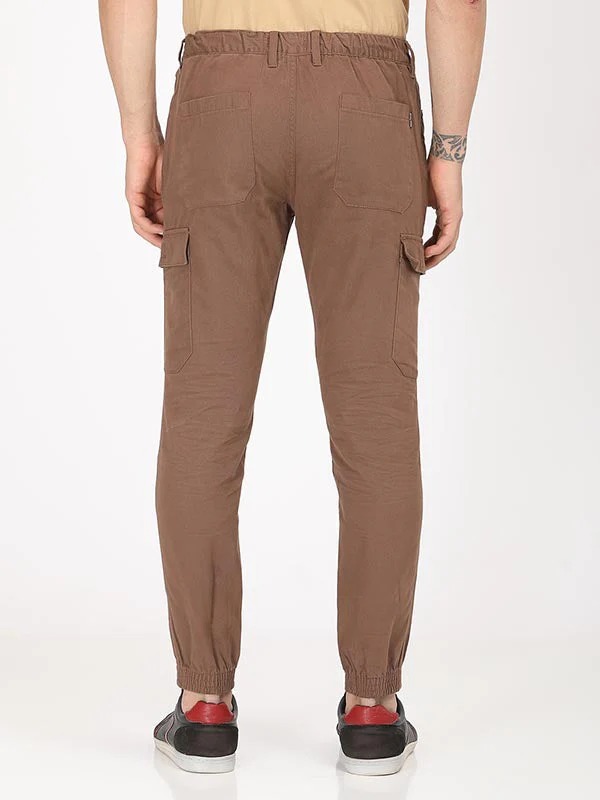 Indian Terrain Men's Comfort Fit Solid Brown Trousers